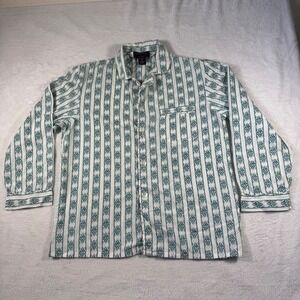 Hemingway Point Pajama Top Mens Medium White Teal Geometric Striped Sleep Shirt